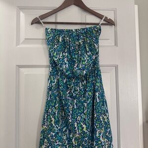 Blue and Green Patterned Women's Dress